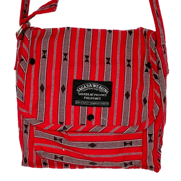 Sagada Weaving Bag Handwoven Crossbody Front Flap Red Black White Cotton Pocket - Picture 1 of 6
